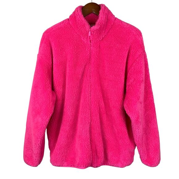 PINK Victoria's Secret Faux Fur Jacket Pink Full Zip Pockets Women's L